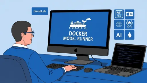 Person sitting at a computer learning about Docker Model Runner.